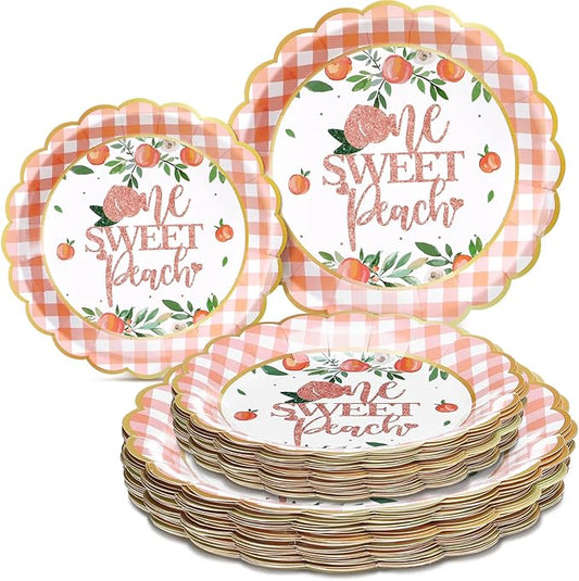 Havawish 60 Pcs One Sweet Peach 1st Birthday Decorations Paper Peach Plates Disposable Paper Plates Fruit Summer Party Supplies for 1st Birthday Baby Shower