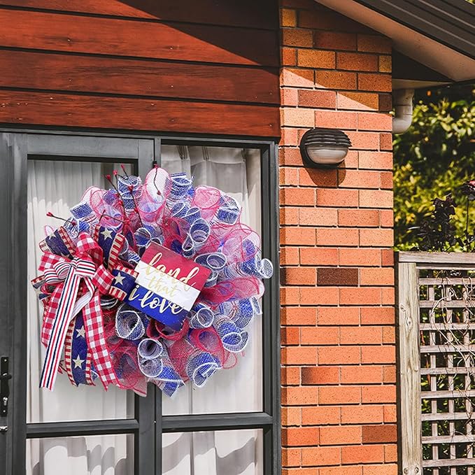 3 Rolls Red White and Blue Stripe Deco Mesh Ribbon for Patriotic Wreath Making Supplies, 10 Inch x 30FT Metallic Foil Burlap Deco Mesh Fabric for DIY Crafts Door Wreath Swags and Decorating