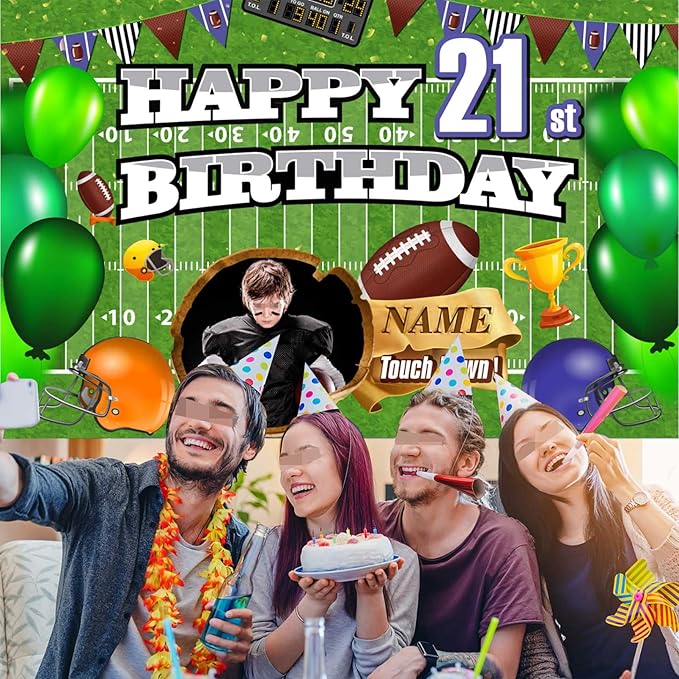 Custom Football Theme 21st Birthday Decorations Banner - Personalized Fabric Banner for 21st Birthday Party Supplies