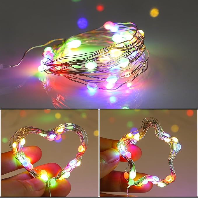 6 Pcs Fairy Lights Battery Operated, Christmas Tree Decor Twinkle Lights, 10 feet 30 LEDs String Lights, Flashing and Constant Light Modes, for Parties, Glass Bottle Decoration (Multi-Colored)