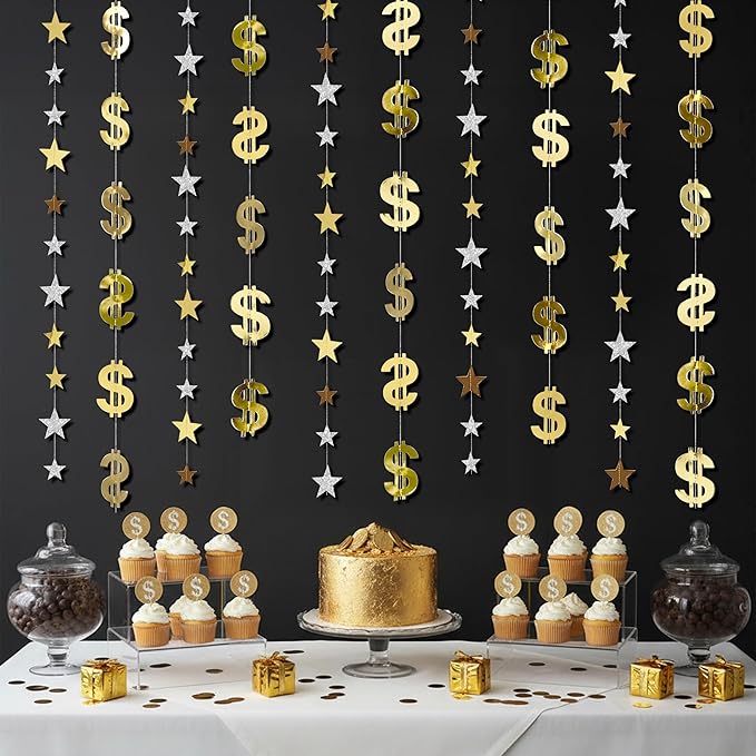Cheerland Dollar Party Decorations Money Garland Currency $ Sign Hanging Streamer for Birthday Retirement Finance Office Vegas Theme Casino Night Gambling Success Tax Decor Graduation Party Supplies