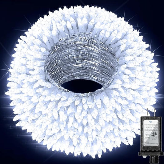 300 LED Outdoor Christmas Lights 75ft, 12 Lighting Modes Indoor String Lights Dimmable & Timer Memory, Outsite Waterproof Tree Lights for Xmas Garden Wedding Party Holiday Decorations Cool White