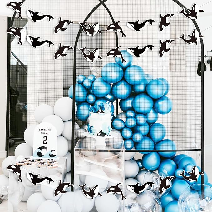 Cheereveal 3 Pack Killer Whale Garlands, Black and White Orca Hanging Banners, Whales Animals Sea Creature Ocean Under The Sea Theme Baby Shower Birthday Party Decoration Supplies