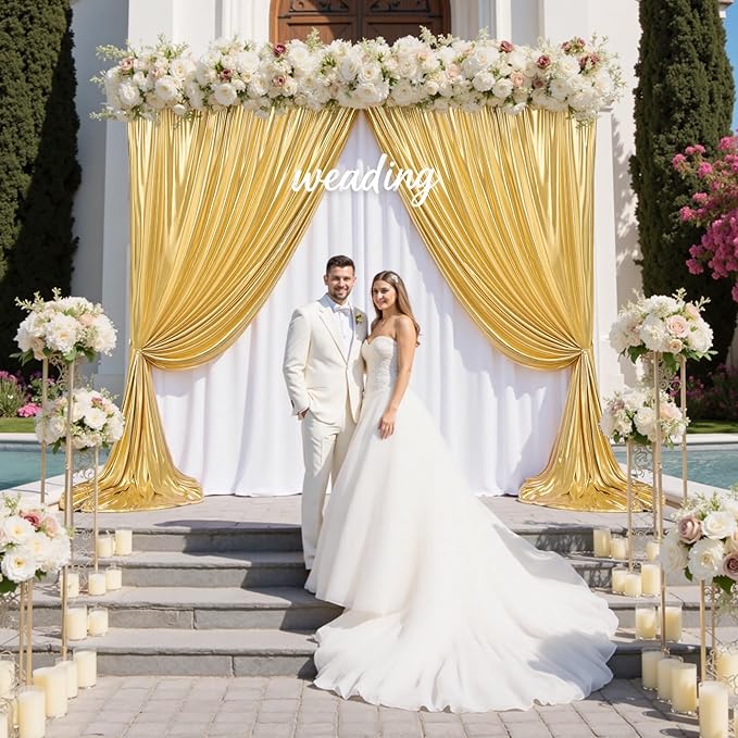 20x8ft Gold Sequin Backdrop Curtain Panels,Non-Shedding Pure Gold Drapes，Glitter Shimmer Drapes for Wedding Birthday Party Photography Decorations 4Panels(5x8ft Each)