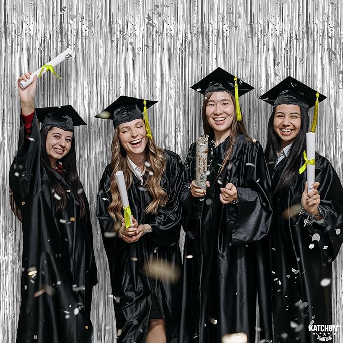 KatchOn, XtraLarge Silver Backdrop Curtain - Pack of 4 | Streamers Backdrop for Disco Party Decorations, Silver Foil Fringe for Bachellorette, Anniversary, Graduation Decorations 2026