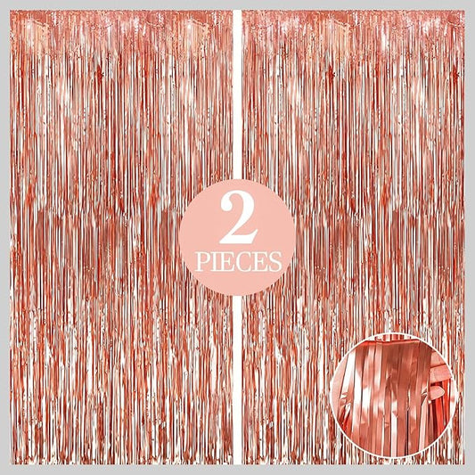 KatchOn, Rose Gold Fringe Curtain - Pack of 2 | Rosegold Backdrop for Anniversary, Wedding, Bachelorette Party Decorations| Fringe Backdrop for Rose Gold Birthday Decorations