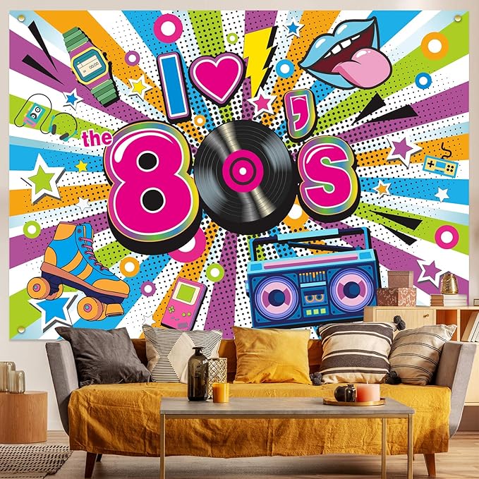80s Party Decorations Backdrop Extra Large Fabric I Love The 80s Hip Hop Party Banner 1980 Birthday Party Photo Booth Background Supplies for Adult (70.8x43.3 Inch)