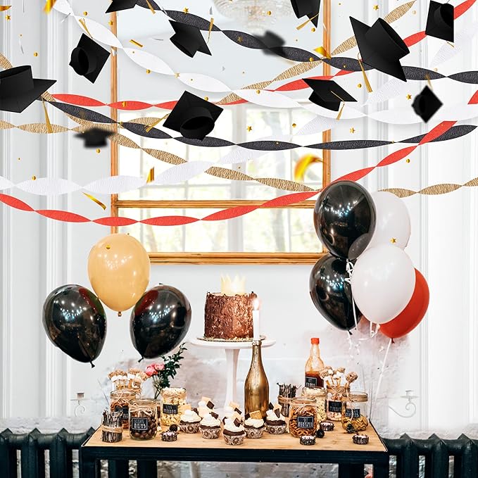 Red Black Gold Streamers Cartoon Mouse Birthday Decorations, 8 Rolls 656 Ft Crepe Paper Kit, Casino Theme Party Decoration, for Game Night Football Sport Party Supplies Valentines Day Decor
