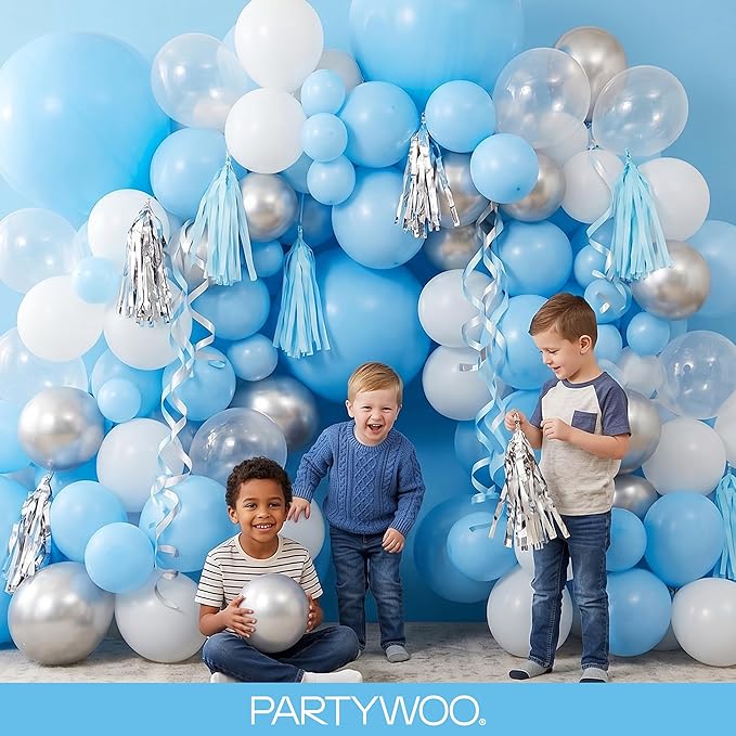 PartyWoo Light Blue Balloons 152pcs Different Sizes Pack of 18 12 10 5 Inch Baby Pastel Blue Balloon Arch Kit for Baby Shower Gender Reveal Graduation Mermaid Birthday Pool Party Decorations Blue-Y20