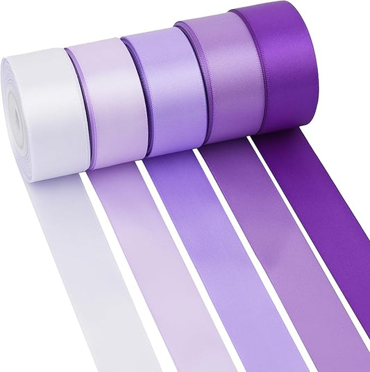 MAYREEL Purple Satin Ribbon 1 Inch Lilac Lavender Ribbon for Gift Wrapping Wedding Bridal Shower Crafts 5 Rolls 10 Yards Each Color Total 50 Yards