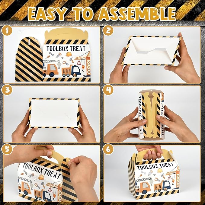 DjinnGlory 36 Pack Cute Construction Party Favor Treat Boxes, Small Gable Boxes for Kids Parties Giveaways and Small Business 6.18x3.58x3.39 Inches