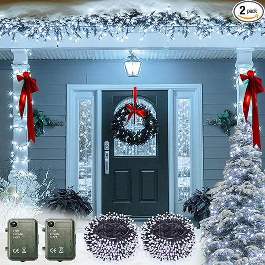 Cool White String Lights Battery Powered, 2 Pack Total 33 FT 100 LED Christmas String Lights for Indoor Outdoor Decoration, Twinkle Fairy Light for Classroom Dorm Bedroom Decoration