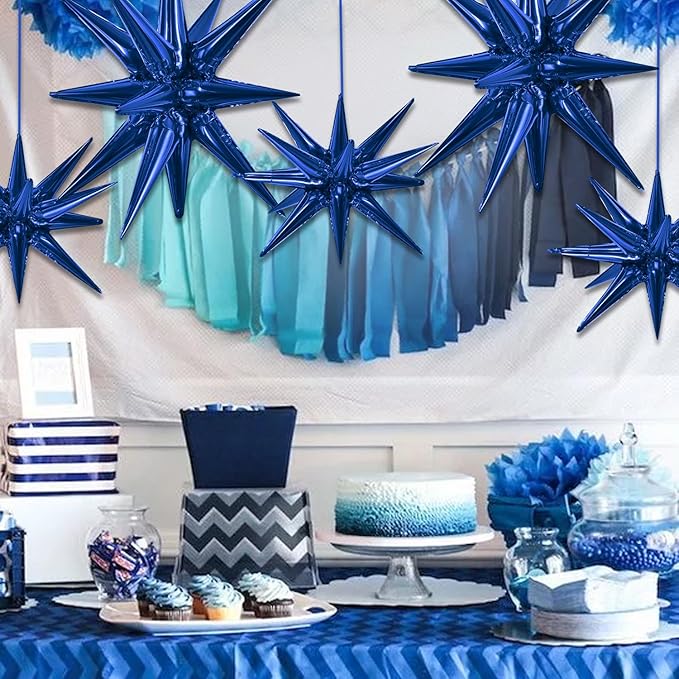 TONIFUL 8 Pcs Navy Blue Foil Star Balloons Large Mylar Explosion Balloons for Party Backdrop Christmas New Year Birthday Wedding Baby Shower Anniversary Photo Booth Supplies