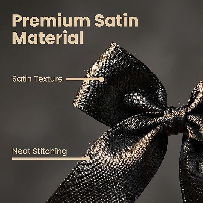 Black Gift Wrap Bows – 100 Pcs 3.3 Inch Elegant Satin Ribbon Bows for Men's Gifts & Black Tie Wedding – Halloween Decor, Formal Events, Gift Wrapping, Party Decorations (Includes 50 Adhesive)