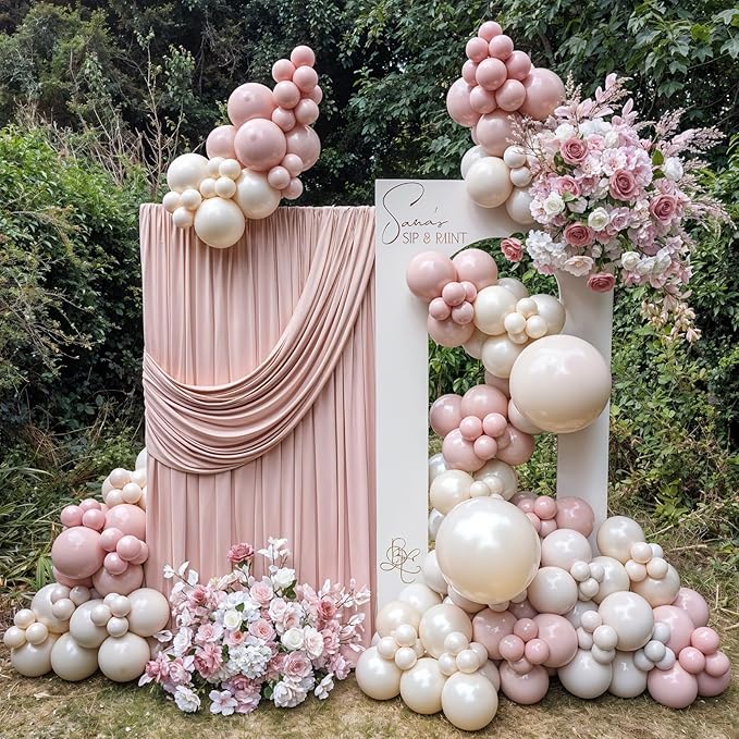 HILAVO Dusty Pink Balloon Arch Kit Boho Blush Pink Champagne Gold Double Stuffed Sand White Latex Balloons Garland for Girls Women Bridal Baby Shower Retro Neutral Engagement Birthday Party Decor