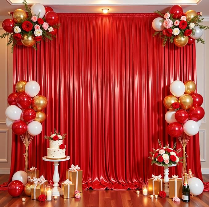 10ftx10ft Red Sequin Backdrop Curtain for Parties, Wrinkle Free Thick Glitter Sparkle Photo Backdrop Drapes 2 Panels 5x10FT Shimmer Back Drop Cloth for Valentine's Day Wedding Photography Background