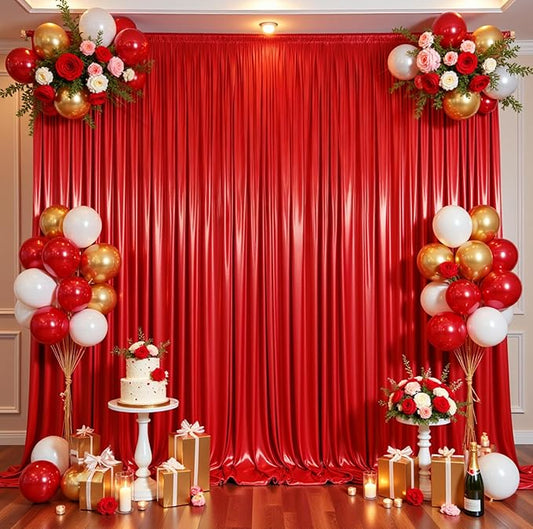 10ftx10ft Red Sequin Backdrop Curtain for Parties, Wrinkle Free Thick Glitter Sparkle Photo Backdrop Drapes 2 Panels 5x10FT Shimmer Back Drop Cloth for Valentine's Day Wedding Photography Background