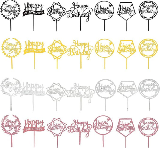 Acrylic Happy Birthday Cake Topper Birthday Cupcake Topper Cake Pick Decorations for Birthday Party Cake Desserts Pastries 4 Colors 7 Styles