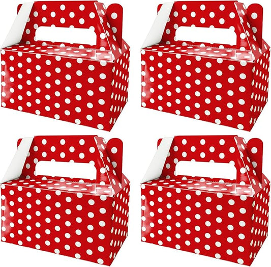 12 Pack Red and White Polka Dot Gift Boxes with Handles, Candy Boxes for Birthday, Baby Shower & Bridal Shower Decorations, Treat Boxes for Cookies, Cupcakes and Snacks, Red Polka Dot Party Supplies