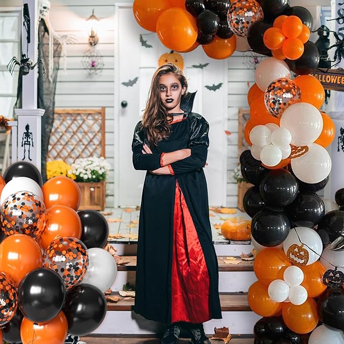 Black and Orange Balloons Kit, 65 12Inch Orange and Black Latex Balloons Halloween Confetti Balloon for Birthday Wedding Halloween Party Decorations