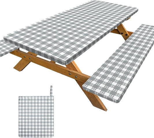 Picnic Table Cover with Bench Covers Portable Table Cloth Built-in Storage Pocket Picnic Table Covers With Elastic Waterproof Camping Essentials for RV Camping