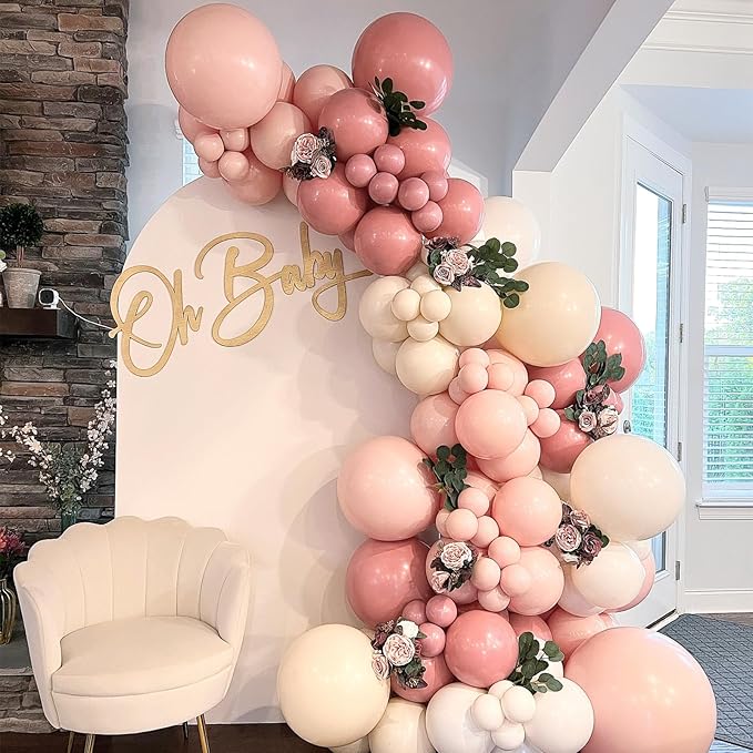 120pcs Dusty Pink Balloons, 18 12 10 5 inch Dusty Rose Balloons Different Sizes Pink Balloon Arch Kit for Boho Wedding Gender Reveal Bridal Baby Shower Birthday Party Decorations