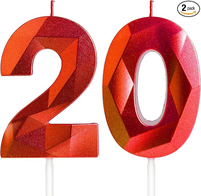 Number 20 Candles,20th Birthday Candles,Red Happy Birthday Candle for Cake,3D Design Cake Topper Decorations for Boy Men Girl Women Pet Birthday Party Wedding Anniversary Celebration Supplies