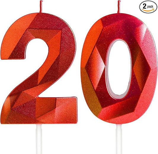 Number 20 Candles,20th Birthday Candles,Red Happy Birthday Candle for Cake,3D Design Cake Topper Decorations for Boy Men Girl Women Pet Birthday Party Wedding Anniversary Celebration Supplies