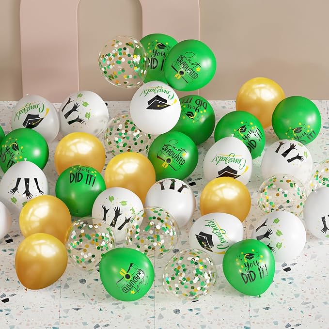 2026 Graduation Party Decorations, 68pcs Graduation Balloons Green and Gold Grad Decor for College High School Class of 2026 Congrats Grad Party Decor