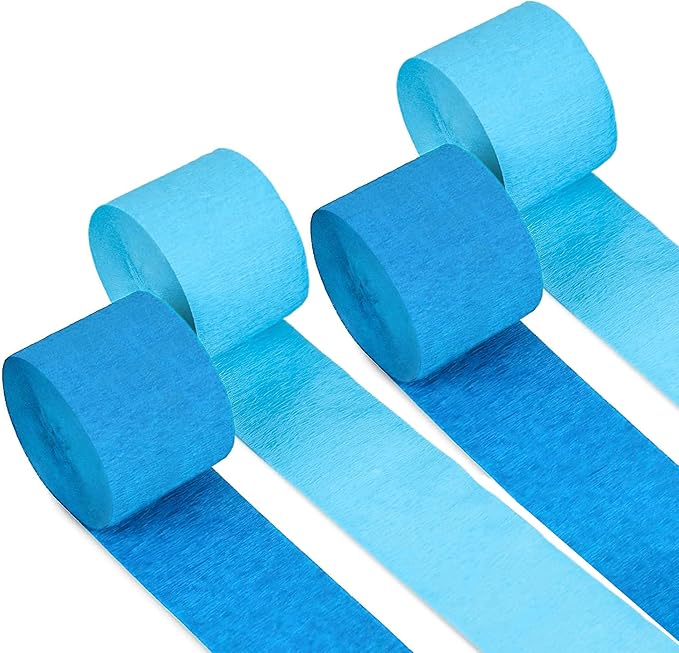 Captain Décor 4 Blue Streamers, 328ft Pack of Crepe Paper Roll, Blue Streamers Party Decorations for Bachelorette Party Decorations (1.8 inch x 82 ft/Roll)
