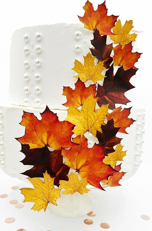 Edible Fall Leaves Assorted Set of 15 - Wafer Cake & Cupcake Toppers - edible fall leaves for cake decorating - fall cupcake toppers