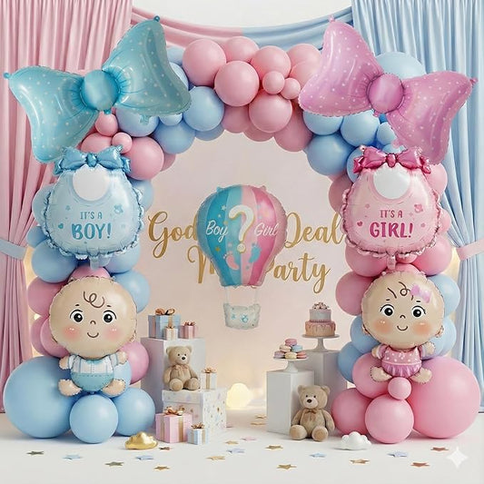 141 Pcs Pink and Blue Gender Reveal Balloon Arch Kit, Balloon Garland Decor with Foil Accents for Boy or Girl Baby Shower, Gender Reveal Party Decorations