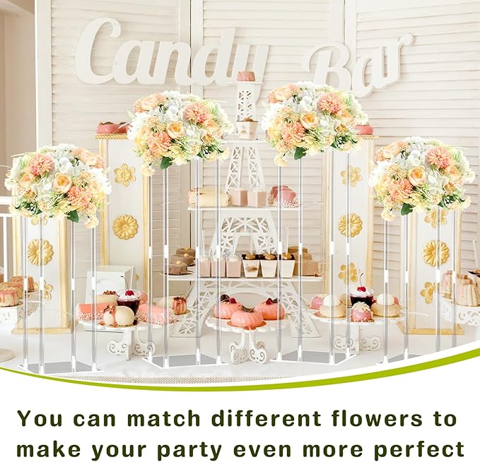 Geetery Tall Acrylic Wedding Flower Stand Centerpieces Clear Elegant Vase Column Stand with Artificial Hydrangea Flowers for Wedding Party Table Home Decorations(6 Pcs,20 Inch)
