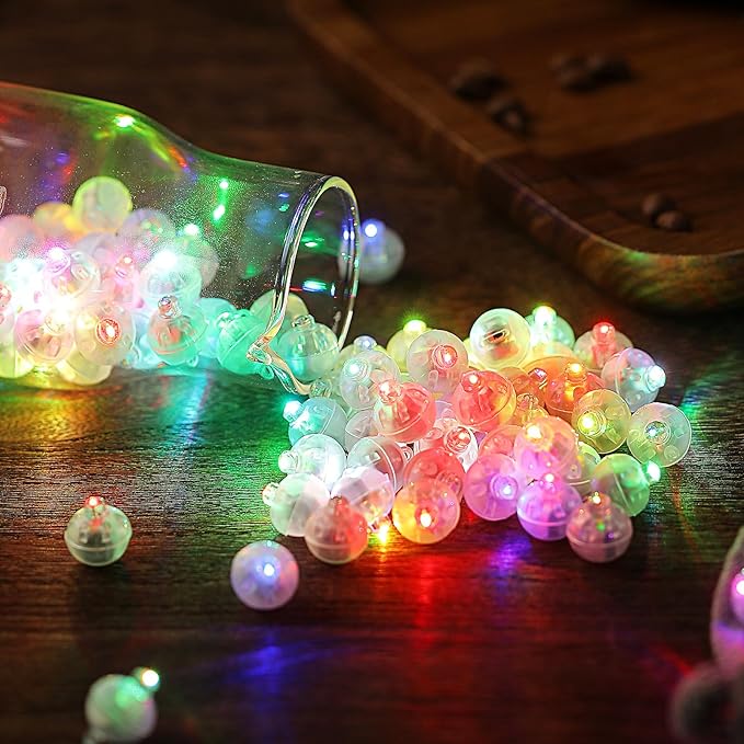 AIKEI 100pcs LED Balloon Lights,Mini Round Balls Lights,Waterproof Tiny Led Light for Balloon Paper Lantern Halloween Christmas Birthday Party Wedding Decoration Rainbow Color
