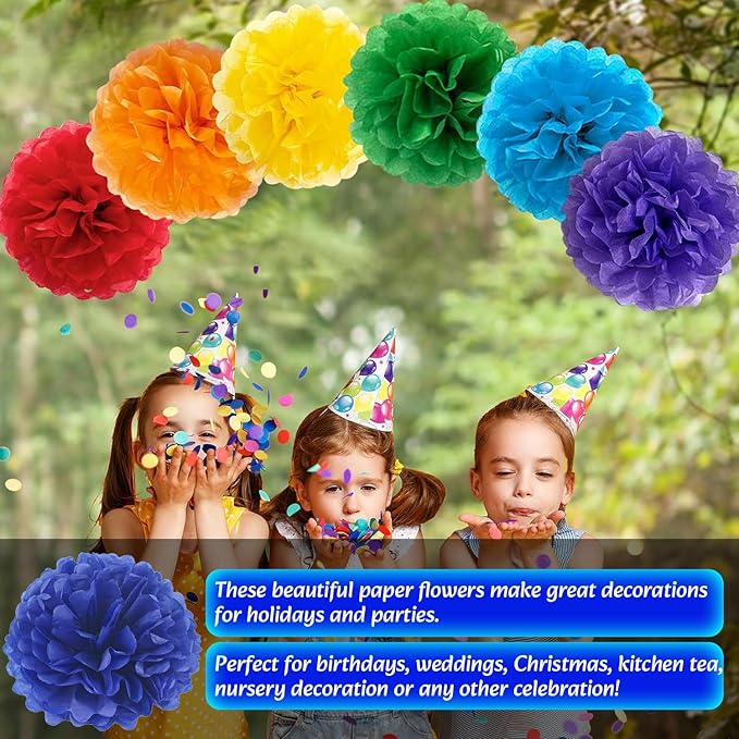 Qimoo 20pcs Sapphire Blue Paper Pom Poms Decorations, DIY Decorative Tissue Paper Pom-poms Flowers Ball for Party Wedding Outdoor Decoration