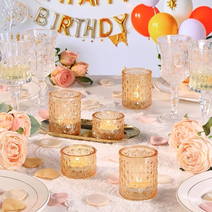 MATAHUM 20 Pcs Gold Glitter Diamond Tealight Candle Holders, Luxury Glass Votive Candle Holders Bulk, 2 Sizes for Wedding Centerpieces, Bridal Shower, Birthday, and Anniversary Party Decor