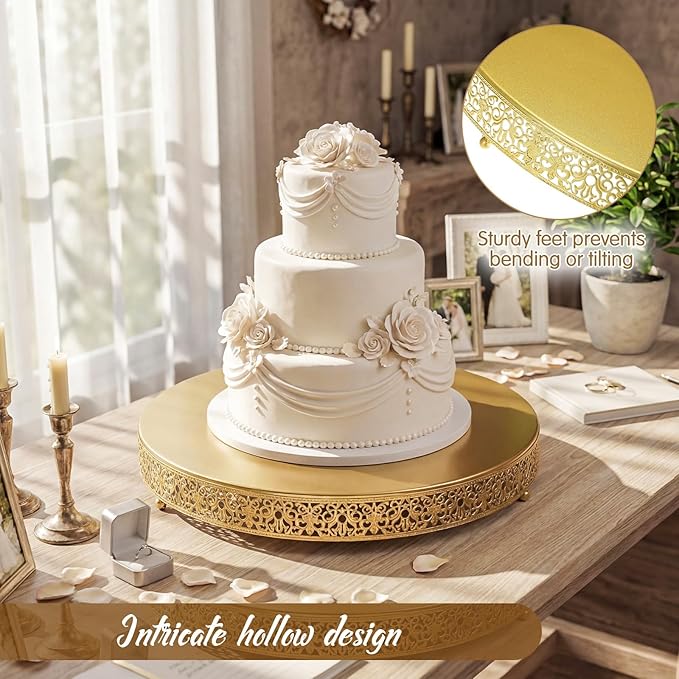 Wenqik 20 Inch Gold Cake Stand Set Metal Round Cupcake Dessert Stand with Cake Cutting, Spatula Wedding Cupcake Pastry Display Candy Holder Display for Wedding Party Birthday Baby Shower(Classic)
