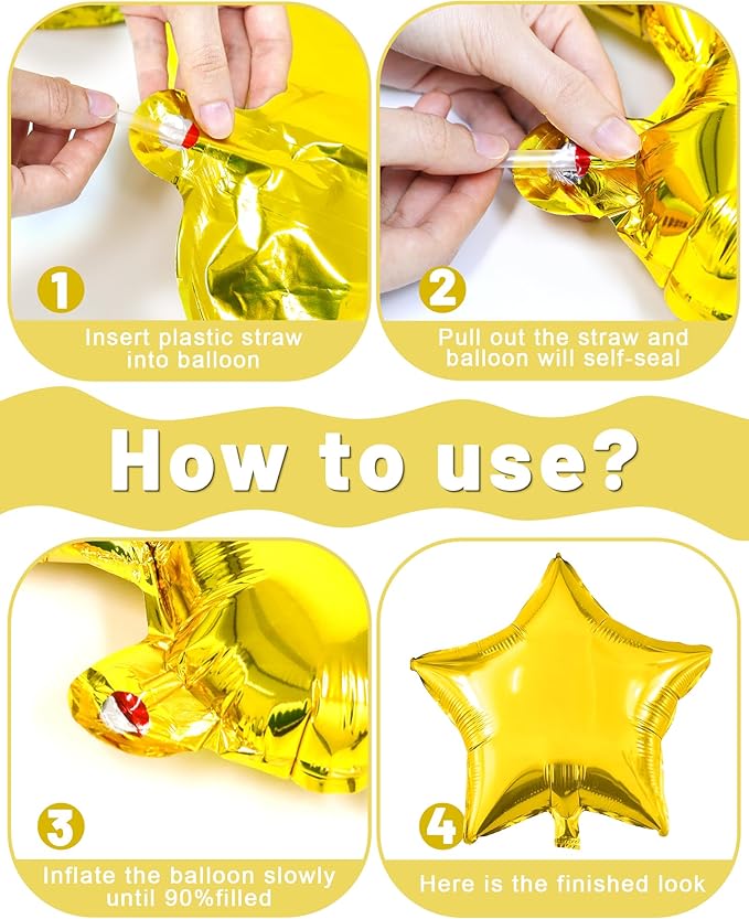 Lutoys Golden Happy Birthday Party Decorations, Happy Birthday Banner, Gold Foil Heart Star Confetti Balloons Curtain Backdrop Hanging Swirls Party Decor for Boys Men