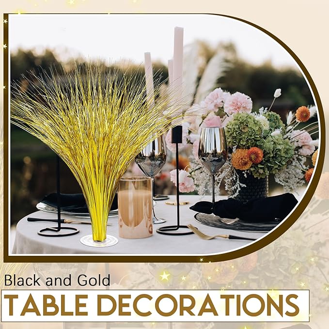 Colingmill 4 Pcs Plastic Metallic Spray Centerpieces for Birthday Table Decorations for Celebration Wedding Decorations, Anniversary, and Holiday Party Supplies, 15.75" (Gold)
