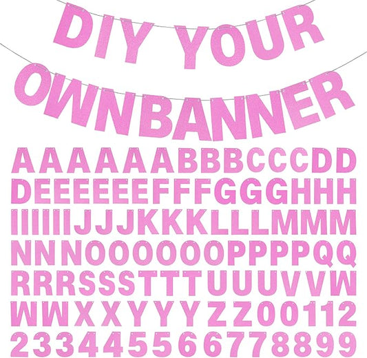 DIY Banner Kit with Letters Glitter Pink Customizable Birthday Graduation Banner Custom Party Hanging Banners for Graduation Wedding Party Baby Shower Decoration (Pink)