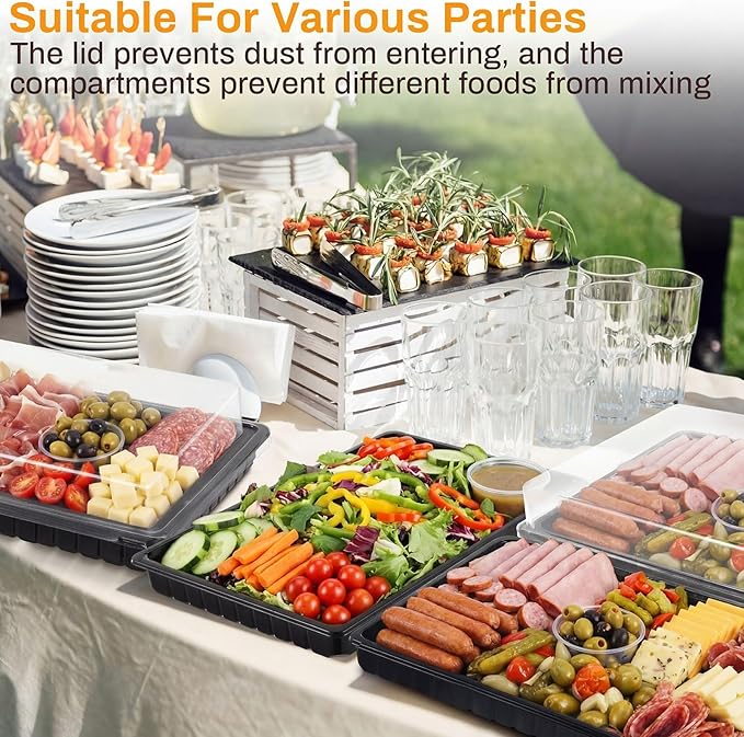 Shellwei 10 Pack Extra Large Charcuterie Board with Lids, 15 x 10 Inch Plastic Catering Trays for Cookies, Desserts, Candy, Reusable Serving Platters for Travel Party