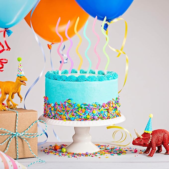 48 Pieces Twisty Birthday Spiral Cake Candles with Holders Long Thin Curly Coil Metallic Cake Cupcake Candles for Birthday Wedding Party Decoration(Colorful)