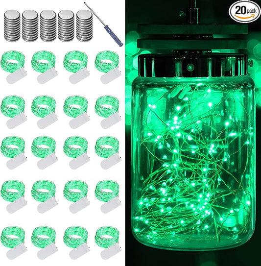 LAMPHOME 20 Pack Green St Patrick's Day Fairy Lights,st Patricks Day Battery Operated String Light, 20 LED on 6.6FT Copper Wire Firefly for Wedding Party Mason Jar Christmas Bedroom Decor