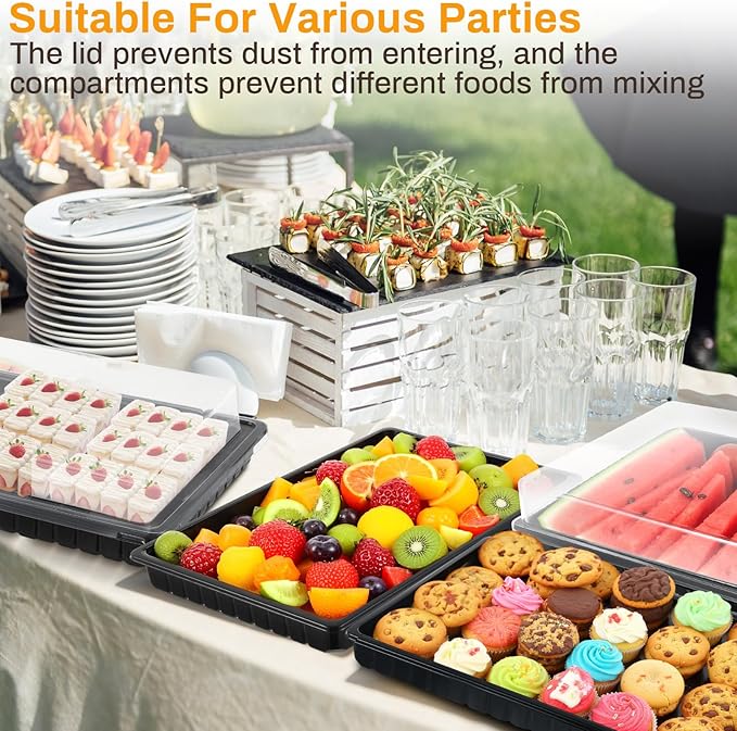 Shellwei 5 Pack Extra Large Charcuterie Board with Lids, 15 x 10 Inch Plastic Catering Trays for Cookies, Desserts, Candy, Reusable Serving Platters for Travel Party