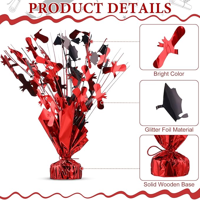Jetec 3 Pcs Graduation Table Centerpieces Graduation Table Decoration Glitter Foil Graduate Centerpieces for 2026 Grad Party Graduation Certificates(Red)
