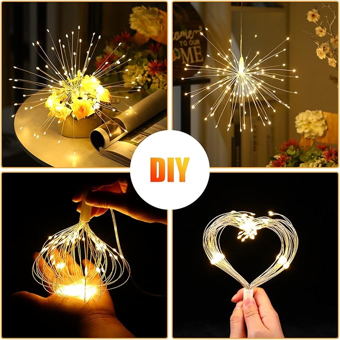 Tuanse 8 Pack Starburst Lights, LED Firework Fairy Lights Outdoor Hanging Battery Operated with Remote Control 120 LED 8 Modes for Garden Christmas Party Decor