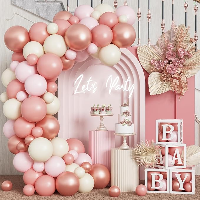 HILAVO Blush Pink Balloon Garland Kit Rose Gold Dusty Pink Sand White Balloons Arch Retro Light Pastel Pink Beige Nude Creme Balloon for Women Bridal Baby Shower Boho Wedding Birthday Party Decoration