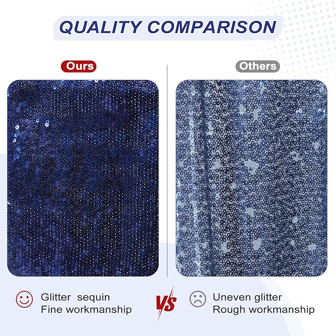 PartyDelight Navy Blue Sequin Backdrop 5x10ft 2 Panels - High Density 3mm Shimmer Sequin Background for Independence Day, Wedding, Stage & Event Decor