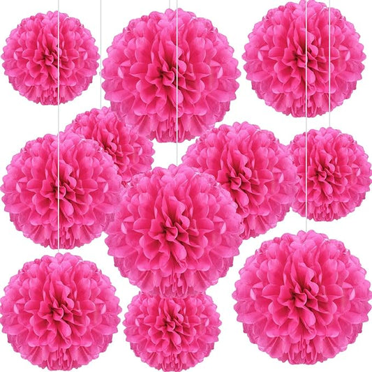 20 PCS Rose Red Tissue Paper Pom Poms Flowers, Sizes of 6", 10", 12", 14" Hanging Paper Flower Ball for Wedding, Birthday, Halloween, Christmas, Baby Shower Party Decor