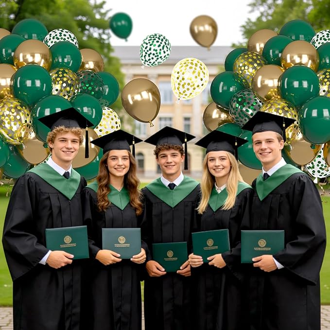 Ouddy Life 71pcs Green and Gold Balloons Set, 12 inch Dark Green and Metallic Gold Confetti Balloons for Birthday Graduation St Patricks Baby Shower Jungle Party Wedding Party Decorations